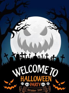 halloween party poster scary moon icon tombs silhouette