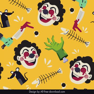 halloween pattern repeating horror clown bloody dead icons