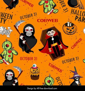 halloween pattern template repeating horror characters decor