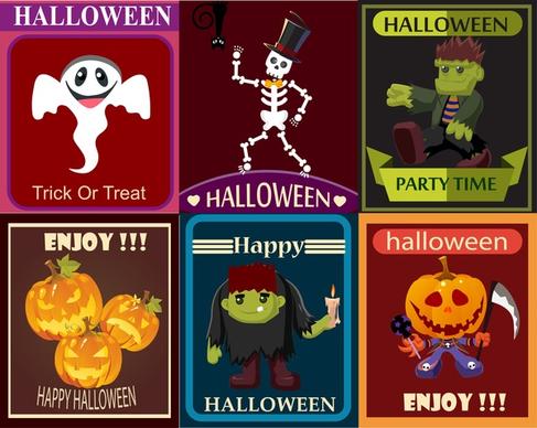 halloween poster design elements with cute characters illustration