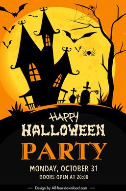 halloween poster template scary castle spiders bats tombs