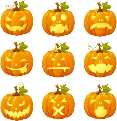 halloween pumpkin head vector emoticons