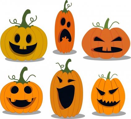 halloween pumpkin icons collection various emotion isolation