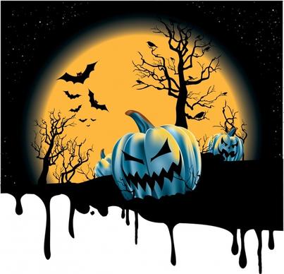 halloween background moonlight pumpkin bats decor melting decor