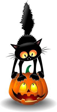 halloween spooky pumpkins and cat vector