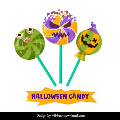 halloween sweet candy icons frightening faces sketch 