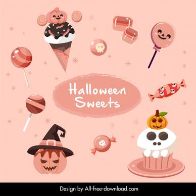 halloween sweets design elements frightening candies ice cream