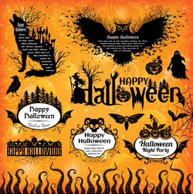 halloween text frame with design elements vector