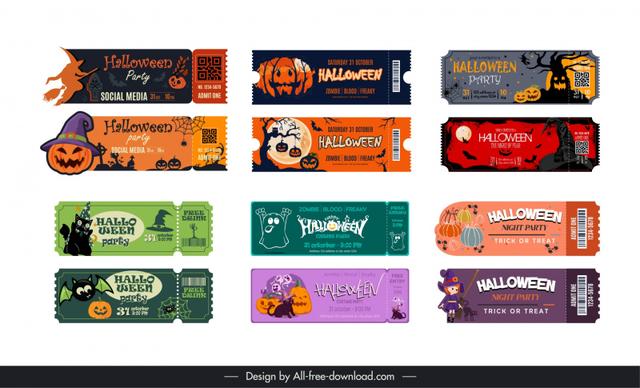 halloween tickets templates collection flat classical horizontal 