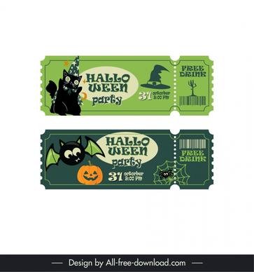 halloween tickets templates flat frightening elements