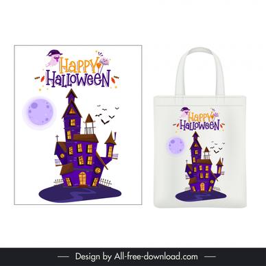 halloween tote bag design elements castle ghost moon decor