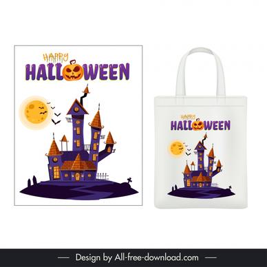 halloween tote bag design elements frightening scene 