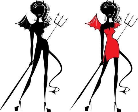 evil icon attractive lady sketch silhouette design