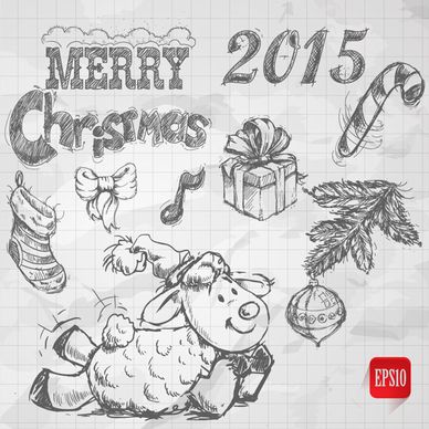 hand drawing15 christmas accessories vector