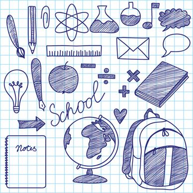 hand drawing blue school elements vector