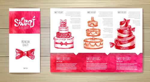 hand drawn cake poster with card vector