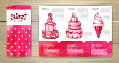 hand drawn cake poster with card vector