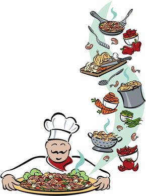 hand drawn chef and his tools vector