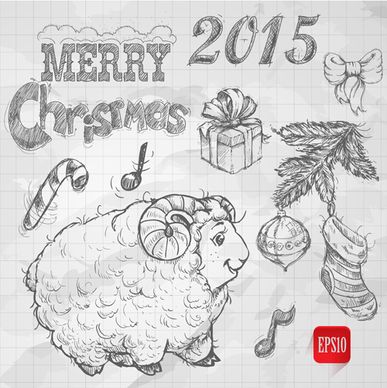 hand drawn christmas15 sheep year elements vector