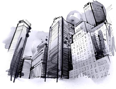 hand drawn city outline vector set