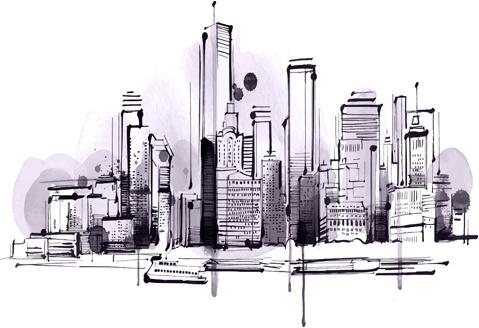 hand drawn city outline vector set