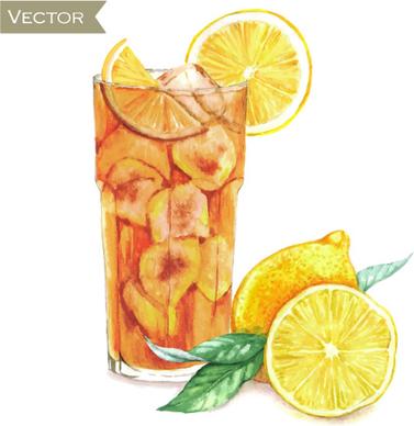 hand drawn cocktail watercolor vector