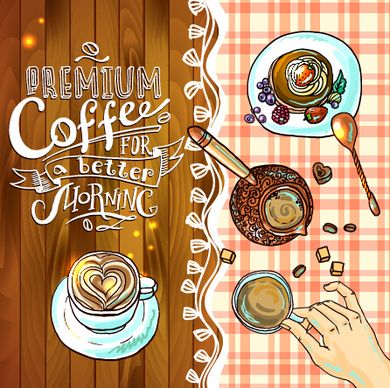 hand drawn coffee elements background art