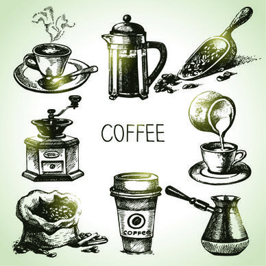 hand drawn coffee elements vector icons