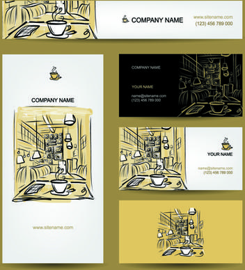 hand drawn coffee house business card vector