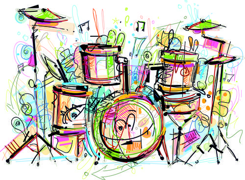 hand drawn colored musical instruments vector