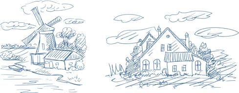 hand drawn countryside landscapes vector