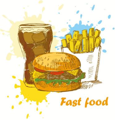 hand drawn different food elements vector