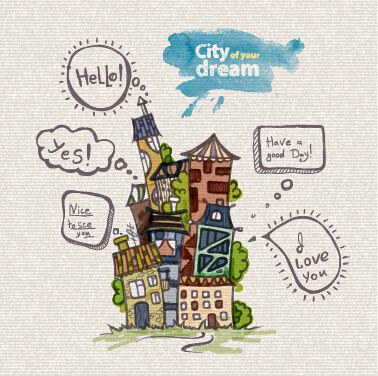 hand drawn dreams city design vector