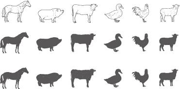 hand drawn farm animals vectors