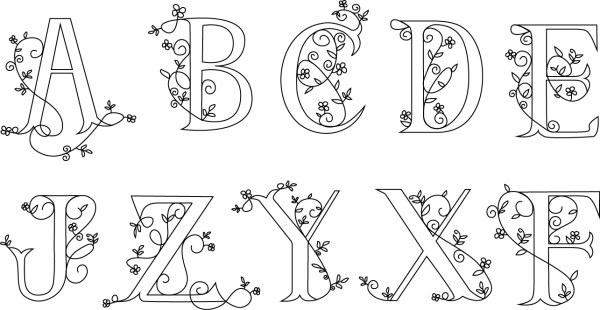 hand drawn floral alphabet vector