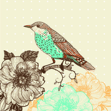 hand drawn floral backgrounds with birds vector
