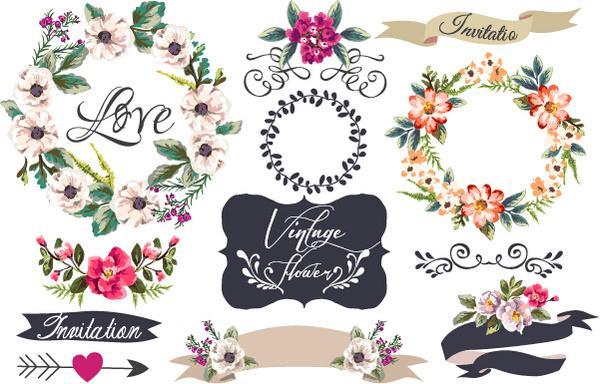hand drawn flower frame with ornament elements vector