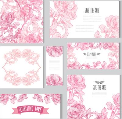 hand drawn flower pink card with banner vector