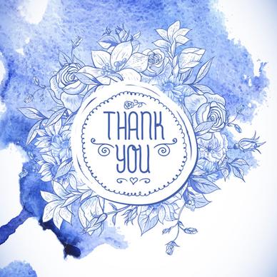 hand drawn flowers with watercolor background vector