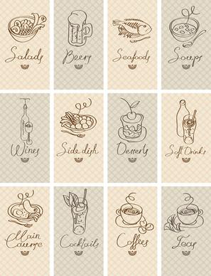 hand drawn food cards design