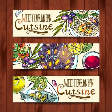hand drawn food vector banners set