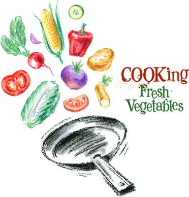 hand drawn fresh vegetables colored vector
