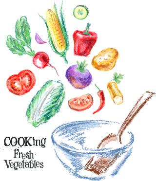 hand drawn fresh vegetables colored vector