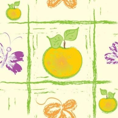 hand drawn fruit with butterfly seamless pattern vector