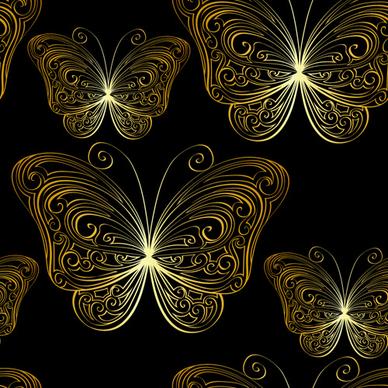hand drawn golden butterfly vector