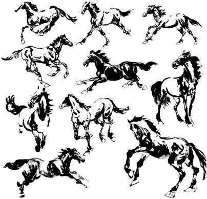 hand drawn horse vectors set
