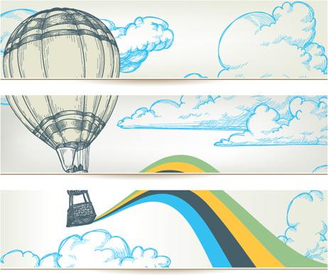 hand drawn hot air balloon in the sky banner vector