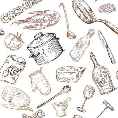 hand drawn illustrations food elements vector