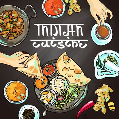 hand drawn indian food elements vector