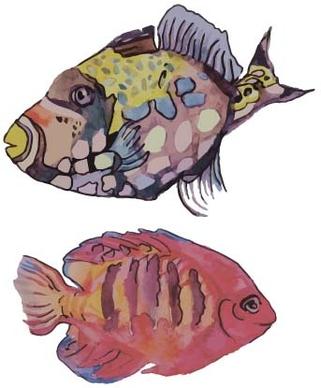 hand drawn marine fish watercolor vector